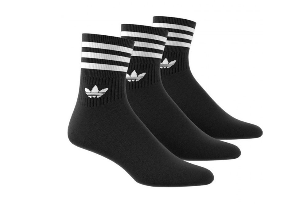Adidas Solid Crew Socks Black/White x3
