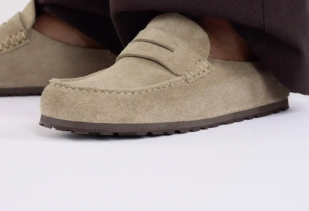 Birkenstock Naples Wrapped Suede Taupe - Narrow Fit Birkenstock