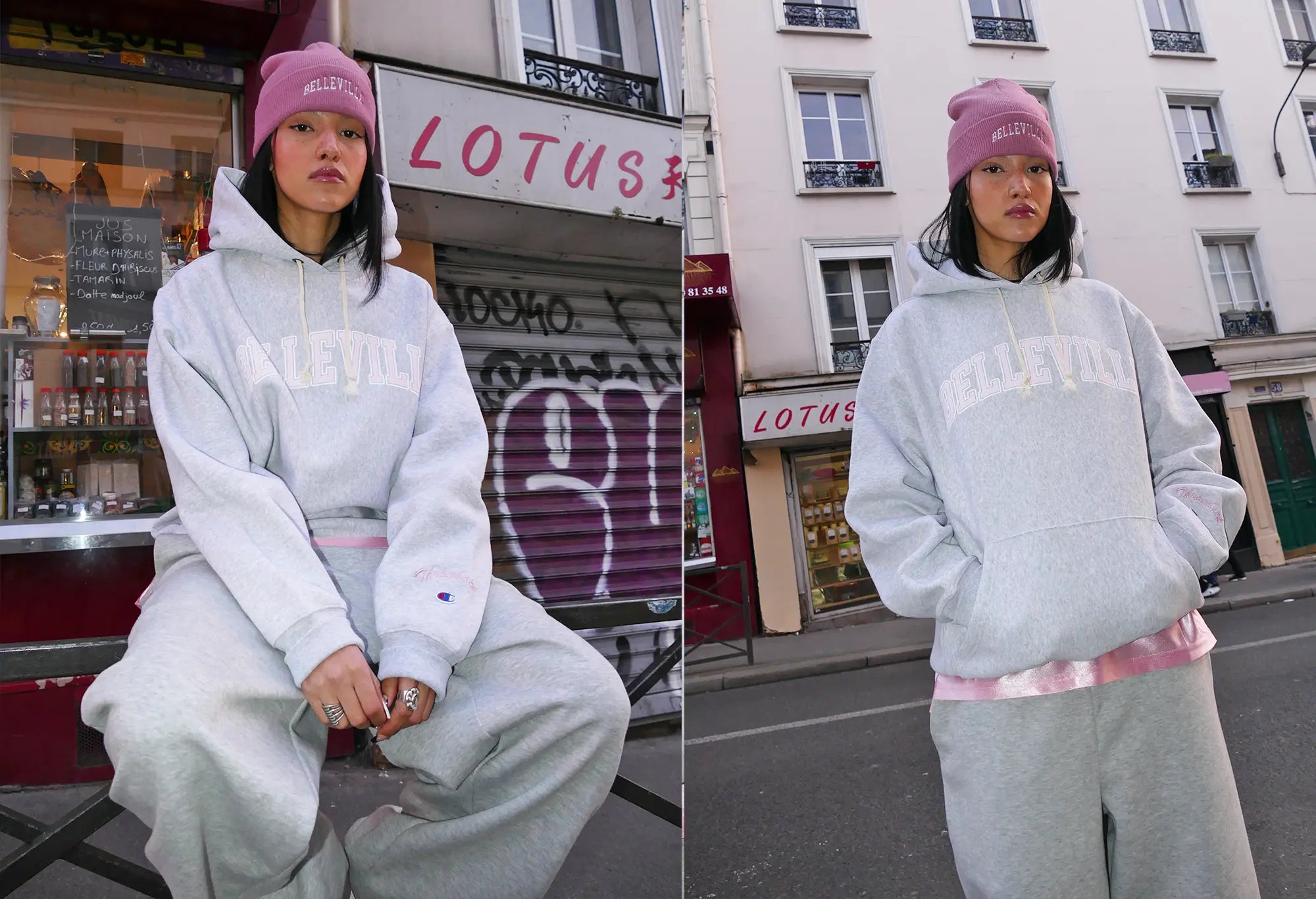 Champion Sweat Capuche Gris et Rose 'Belleville' Champion