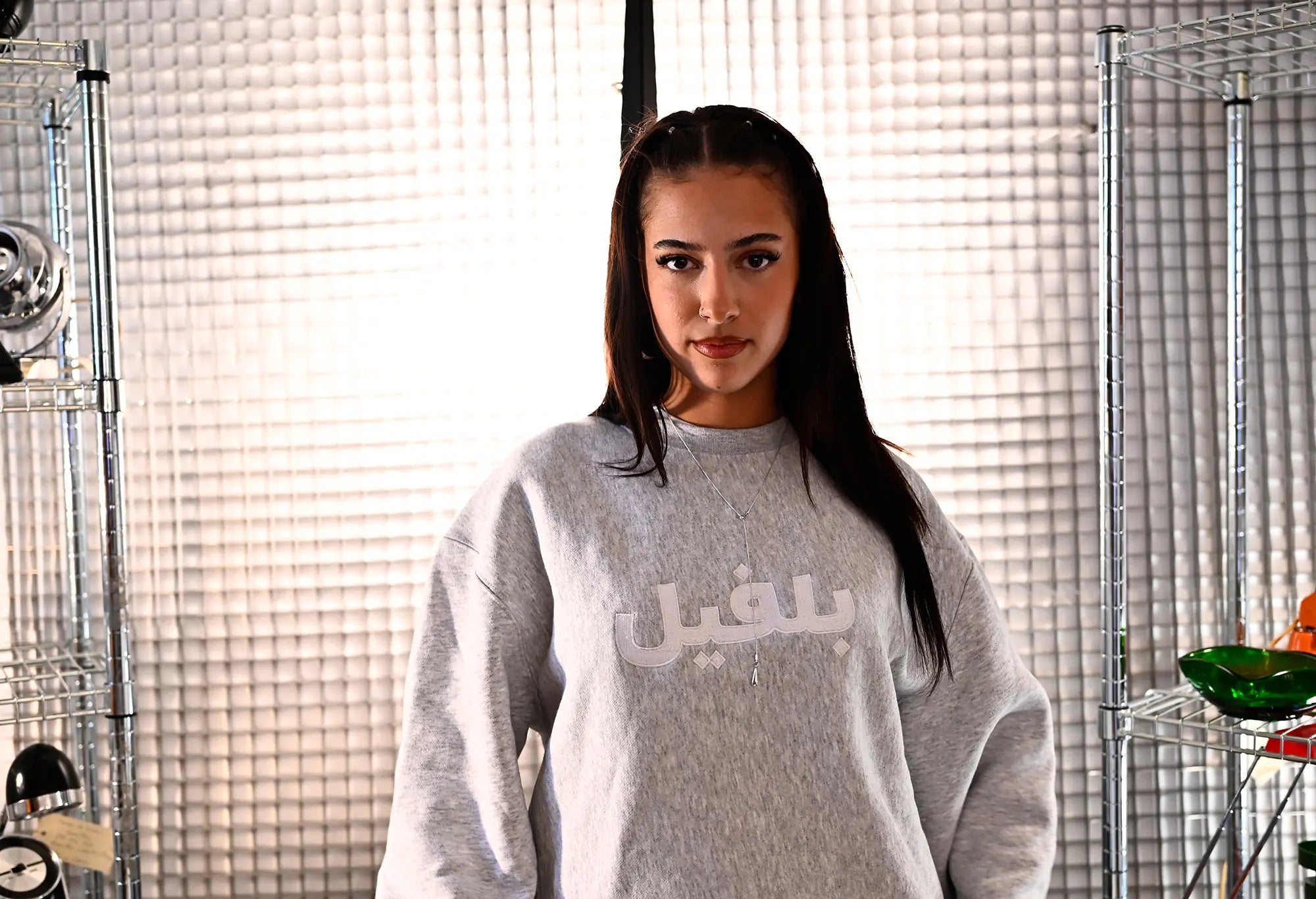 Champion Sweat Gris et Blanc 'Arabic Belleville' Brodé Champion