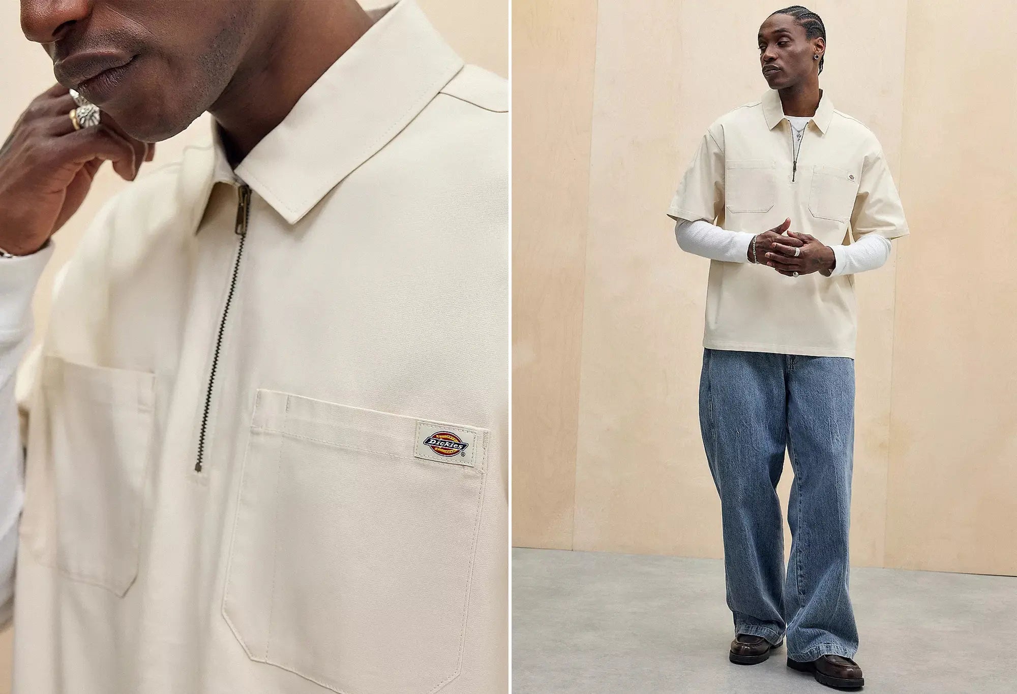 Dickies Ranch QZ Shirt SS - Beige Dickies
