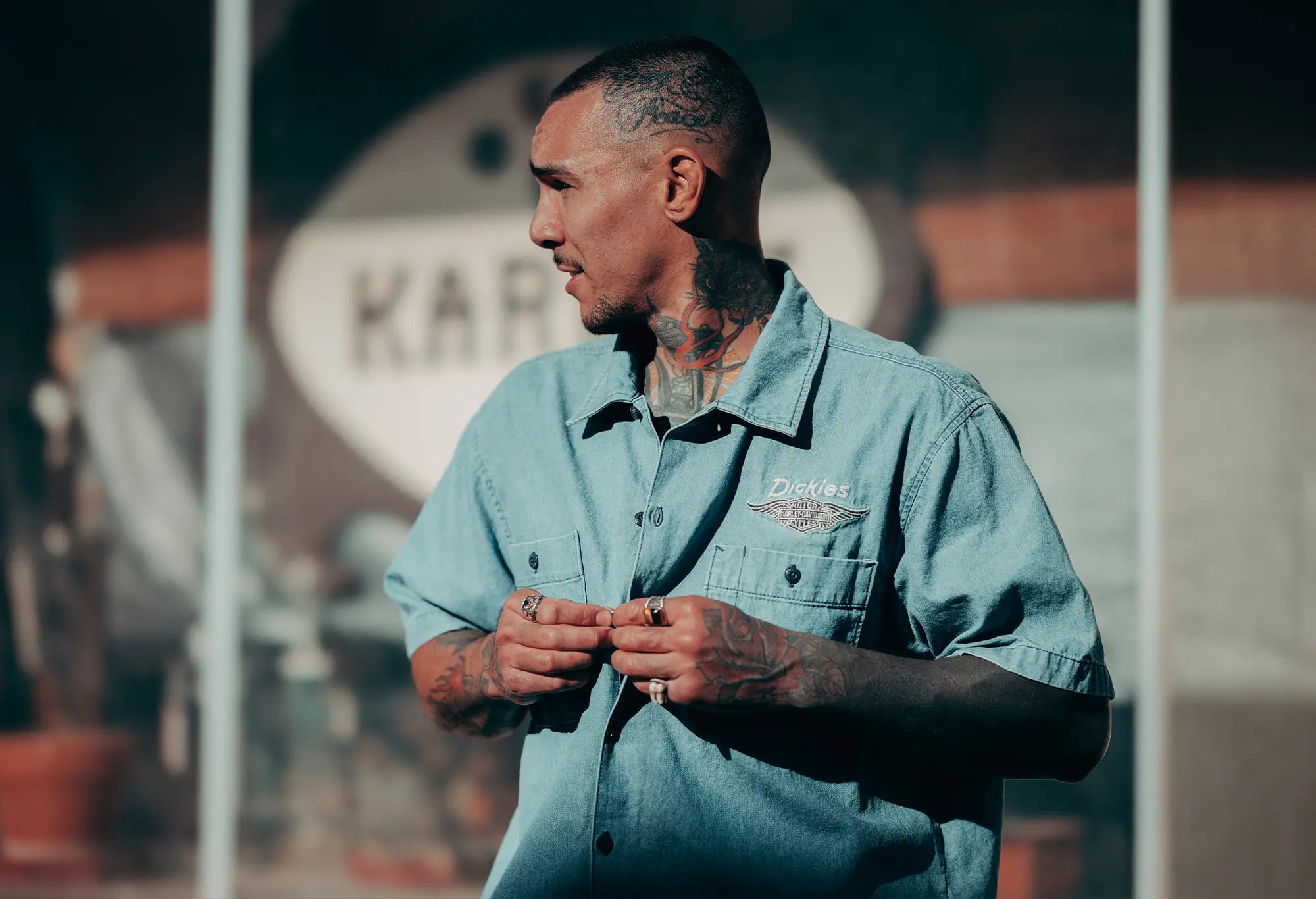 Dickies X Harley Davidson Chemise de Travail Chambray Bleu Dickies