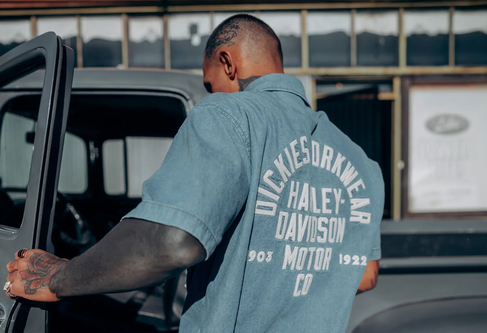 Dickies X Harley Davidson Chemise de Travail Chambray Bleu Dickies