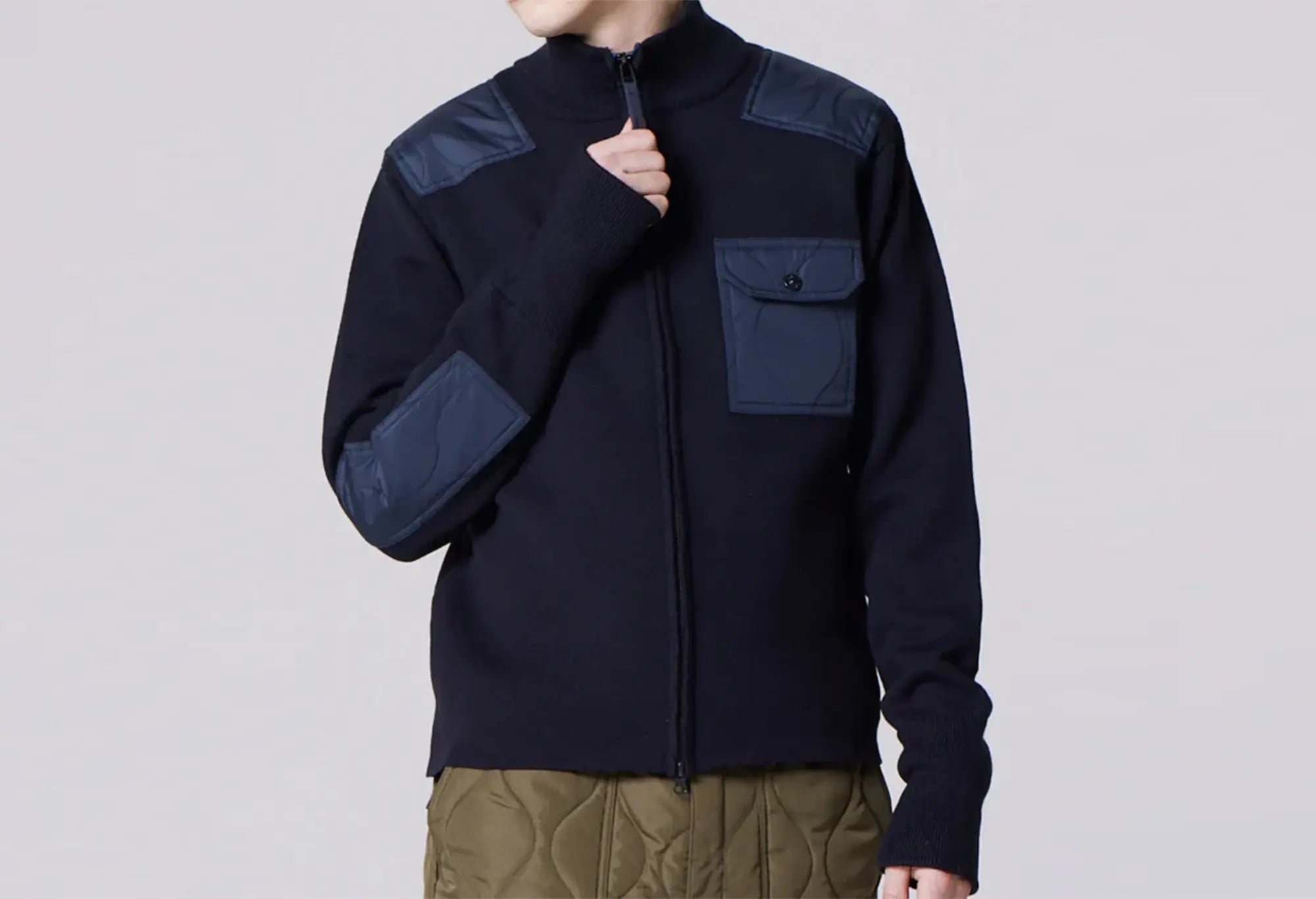 Gilet tricoté TAION poche poitrine - bleu marine - Taion