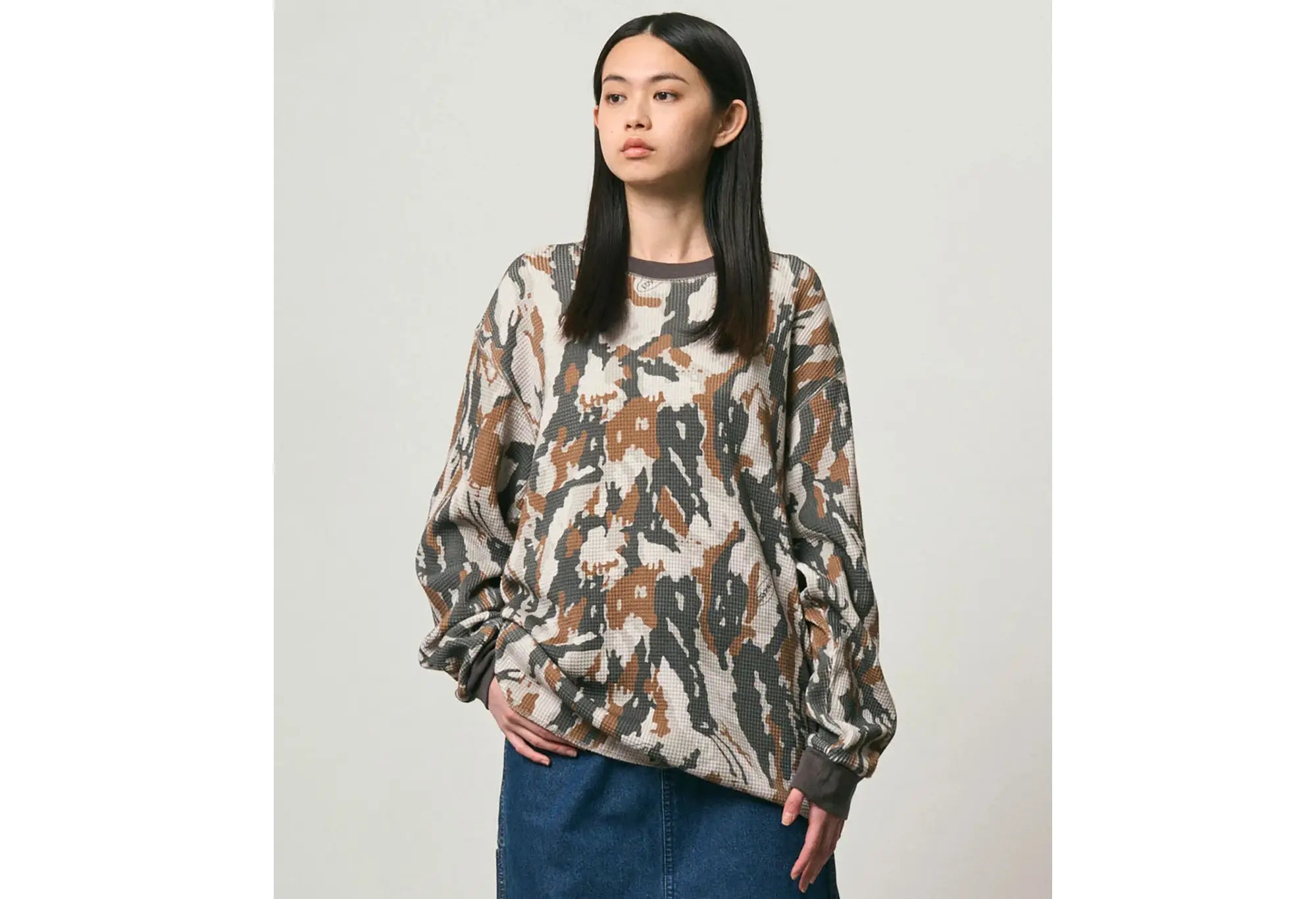 Gramicci Waffle Crew Pullover Bark Camo Gramicci