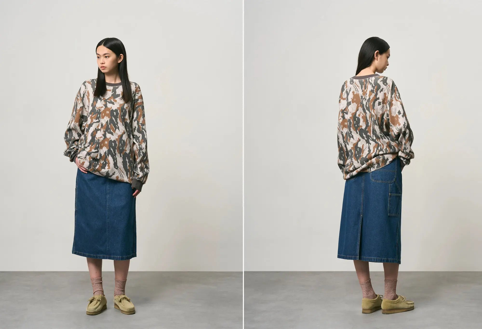 Gramicci Waffle Crew Pullover Bark Camo Gramicci