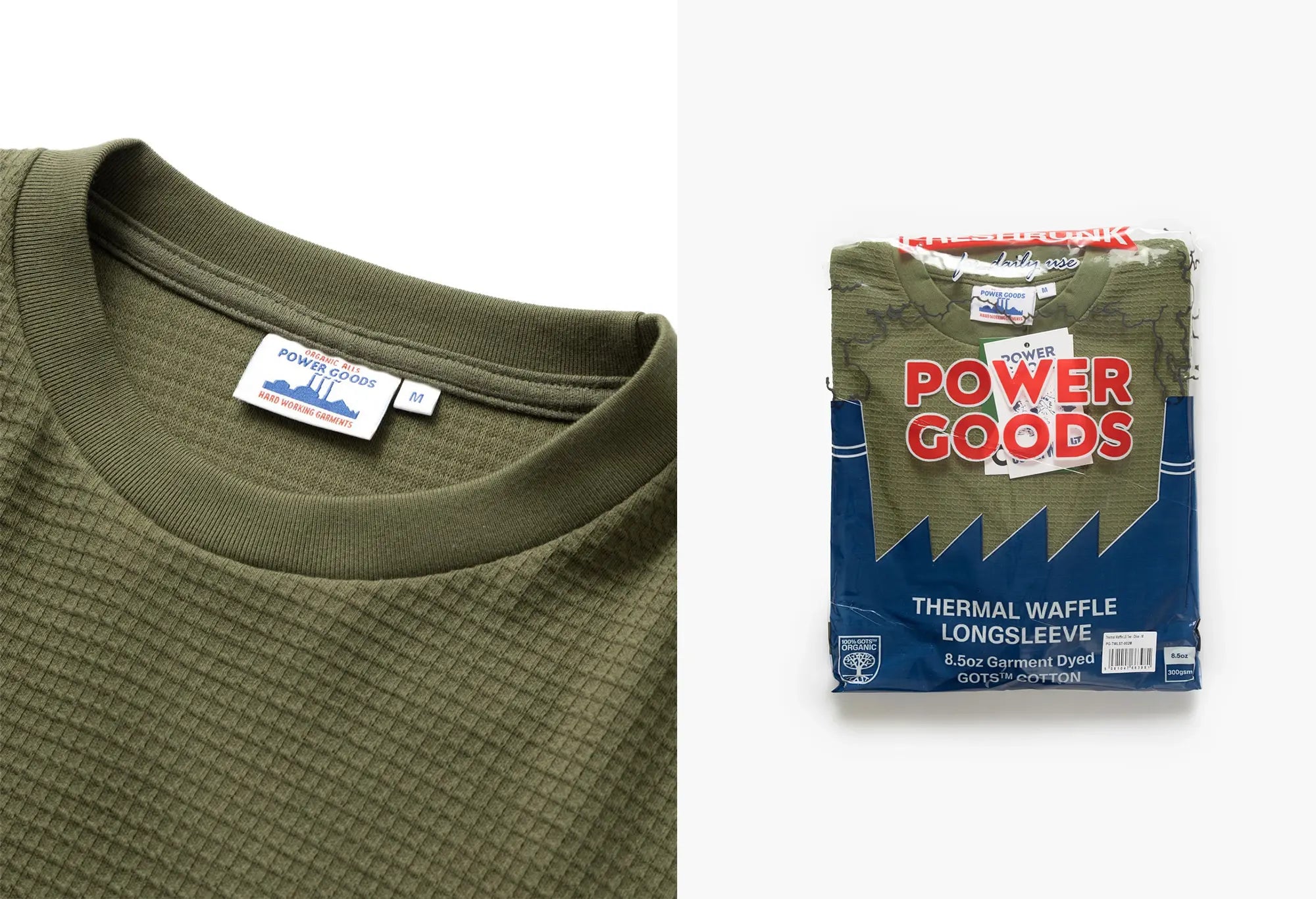 Power Goods Thermal Waffle Long Sleeve Tee -Olive Power Goods
