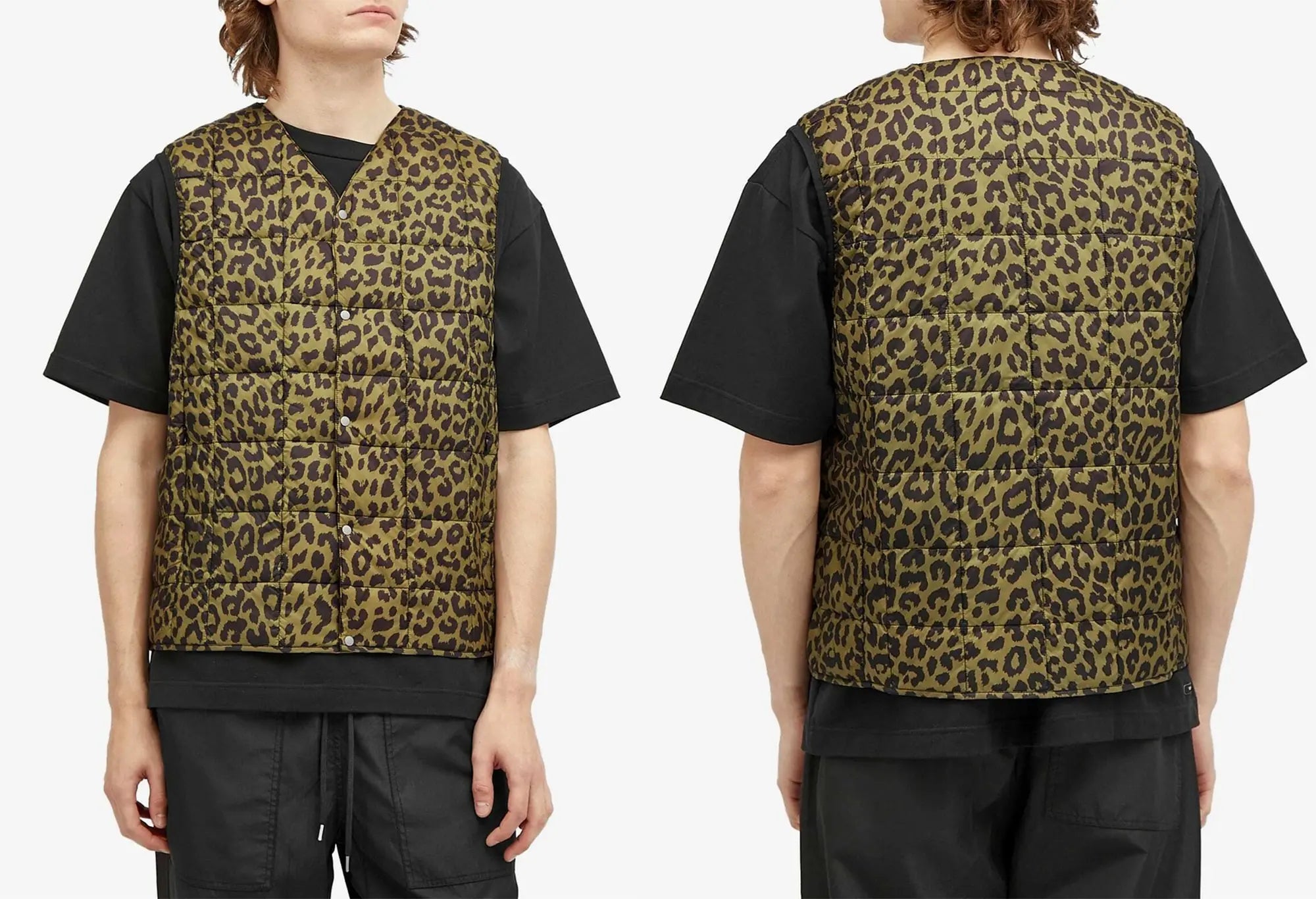 Taion Gilet col V en duvet à motif Léopard Taion
