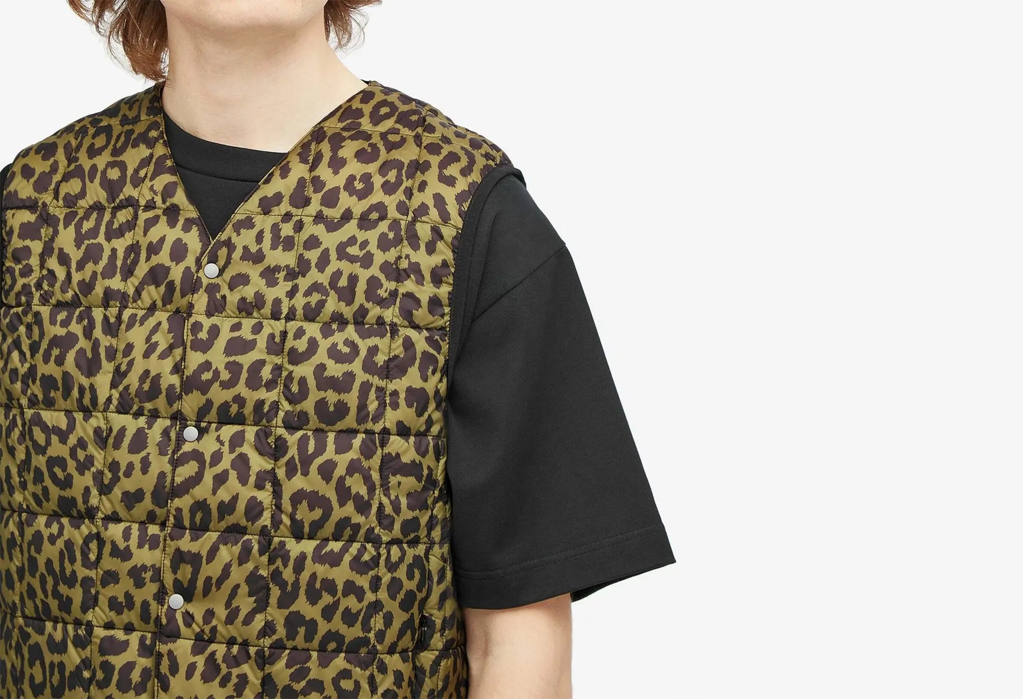 Taion Gilet col V en duvet à motif Léopard Taion